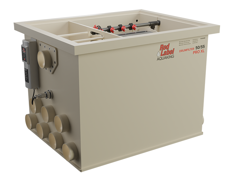 Professioneel trommelfilter uit de PRO-serie van AquaKing Red Label voor grote watervolumes, gesloten uitvoering