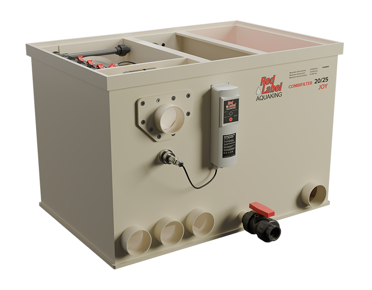 Combifilter uit de SOUL-serie van AquaKing Red Label, gesloten uitvoering met trommel, pomp en UV in één compacte behuizing