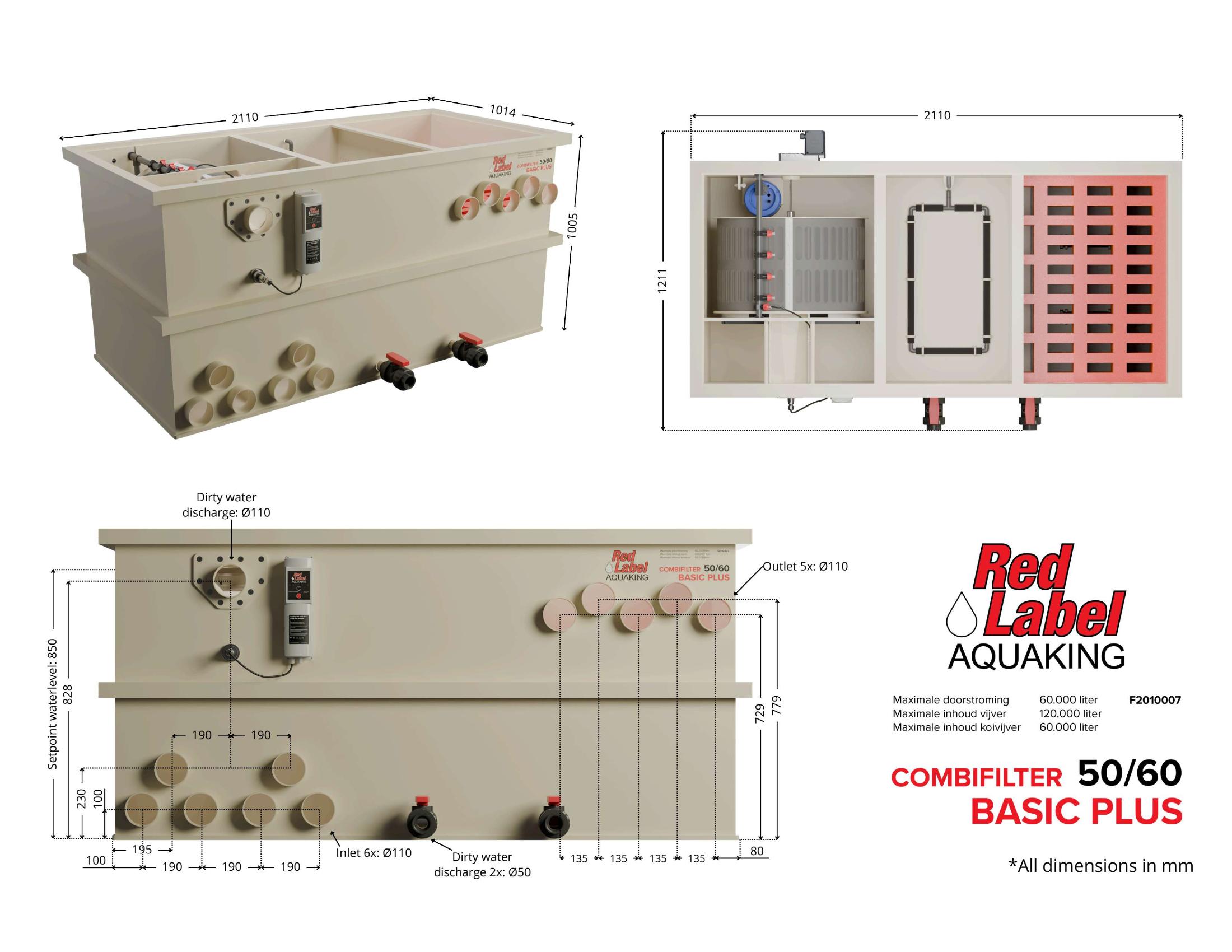 Maattekening van de BASIC Combi 50/60 PLUS, pompopstelling